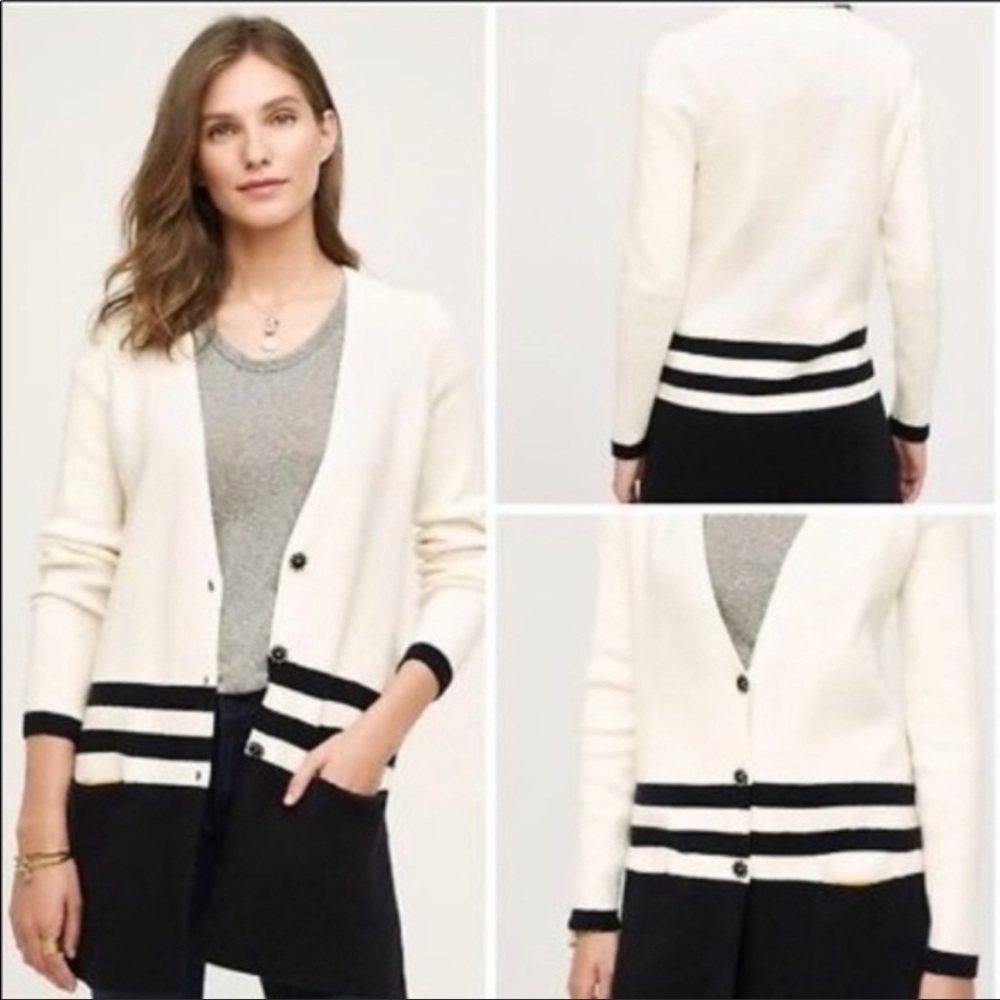 Anthro Angel of the North Varsity Cardigan Cream L